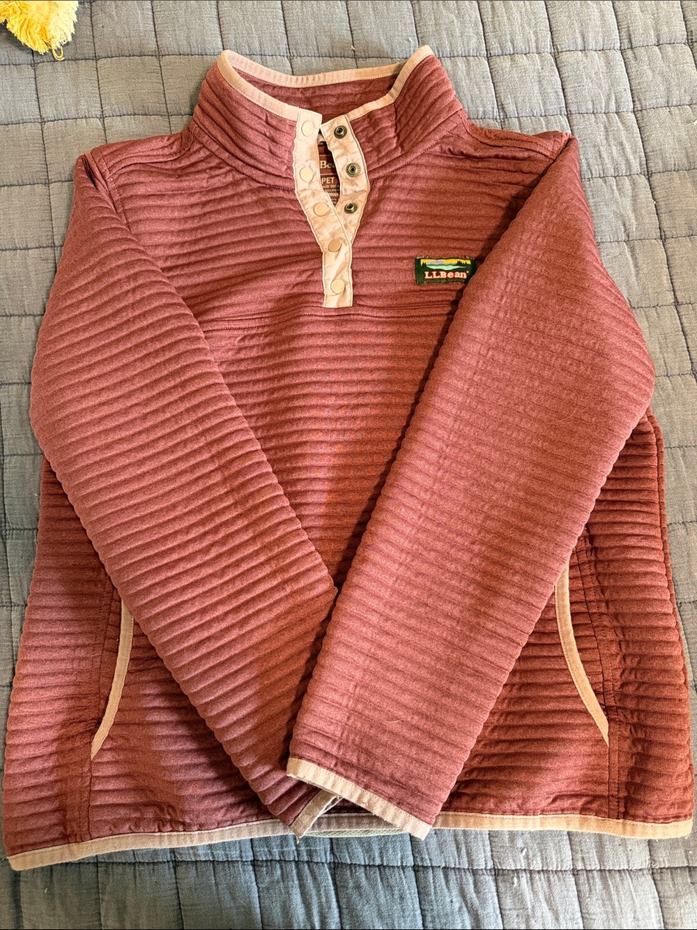 L.L. Bean Woman’s Quilted Pullover Jacket in Plum with Cream Trim